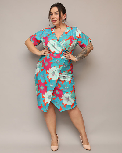 Royalfashion Ženska cvetlična obleka iz blaga PLUS SIZE