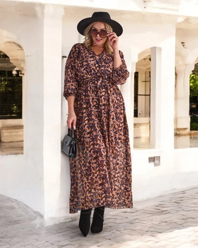 Royalfashion Kamelja vzorčasta ženska maksi obleka