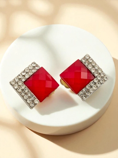 Royalfashion Ženski uhani na sponko z kristali in cirkoni