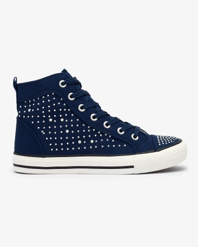 Royalfashion Granatowe wysokie trampki z cyrkoniami Totulu