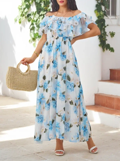 Royalfashion Ženska obleka brez naramnic s kratkimi rokavi v različnih cvetličnih vzorcih