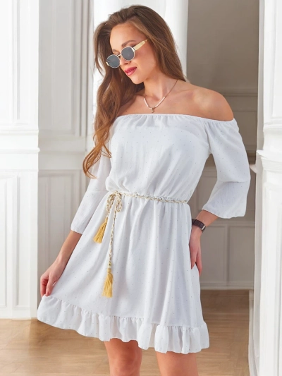 Royalfashion Ženska mini obleka brez naramnic z dolgimi rokavi in rhinestones