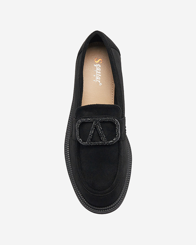 Royalfashion Czarne mokasyny damskie z ozdobą Fogras