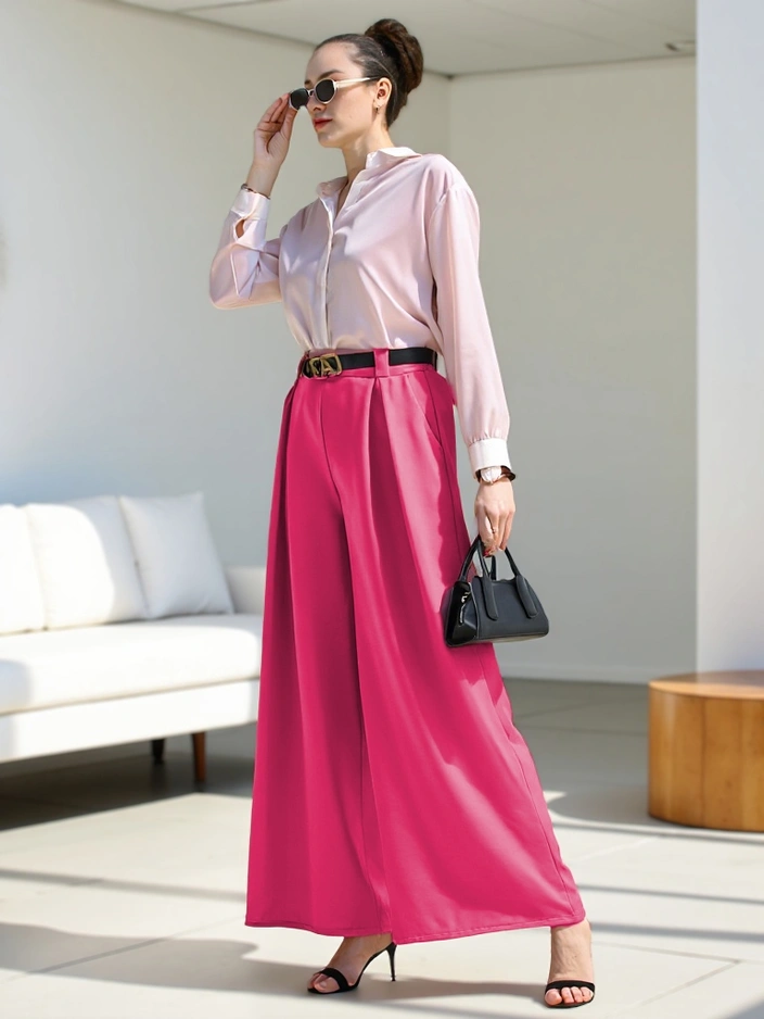 Royalfashion Ženske široke tkane hlače