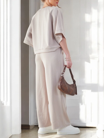 Royalfashion Ženska obleka s kratkimi rokavi in širokimi hlačami