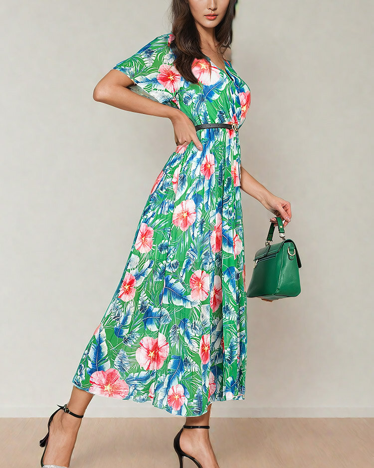 Royalfashion Ženska plisirana cvetlična midi obleka