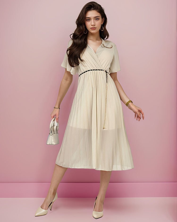 Royalfashion Ženska plisirana midi obleka