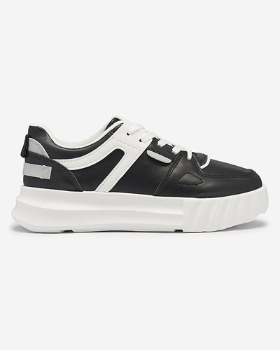 Royalfashion Eko-skórzane damskie czarne casualowe buty sportowe z białymi wstawkami Netiris