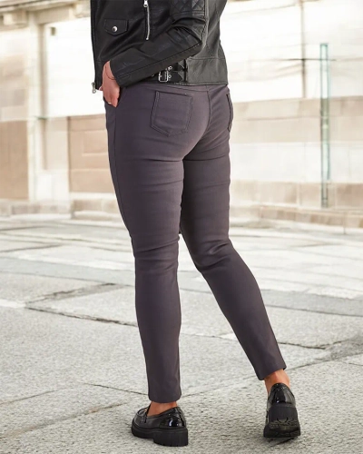 Royalfashion Ciemnoszare damskie ocieplane spodnie typu tregginsy PLUS SIZE