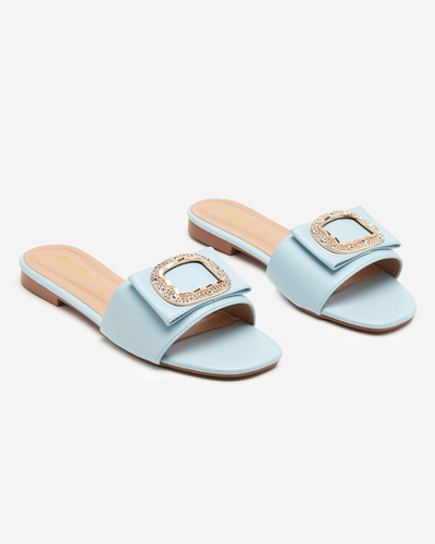 Royalfashion Niebieskie damskie klapki z ozdobą z cyrkoniami Iteria