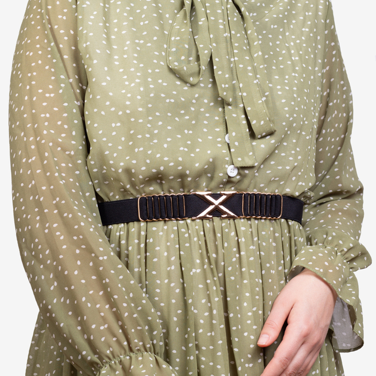 Czarny damski elastyczny pasek z zapięciem z tyłu - Akcesoria