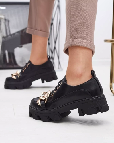 Czarne półbuty na płaskim obcasie Eqoia - Obuwie