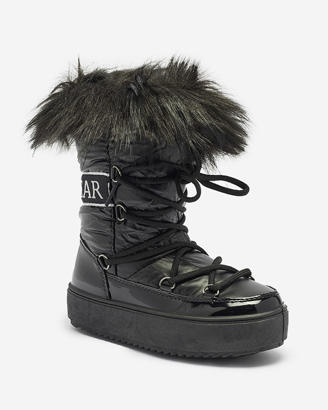 Royalfashion Czarne dziecięce wsuwane buty a'la śniegowce z futerkiem Asika