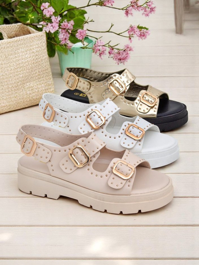 Royalfashion Sandale de damă cu talpă mai groasă și pietre ornamentale Rocky Chic
