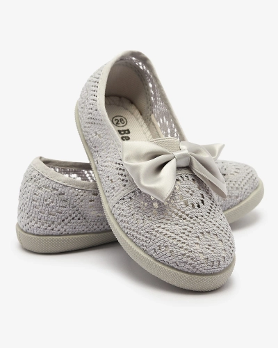 Royalfashion Dziewczęce szare tenisówki slip on z kokardką Sweet Time