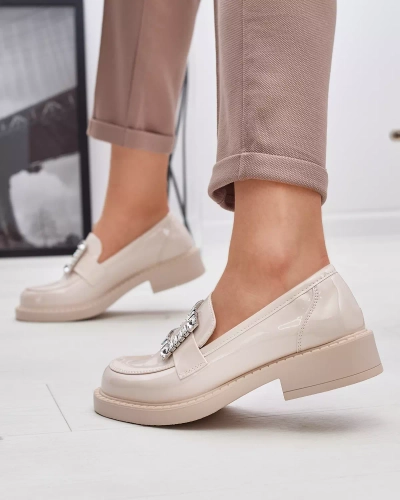 Royalfashion Beżowe damskie półbuty z kryształkami Larri