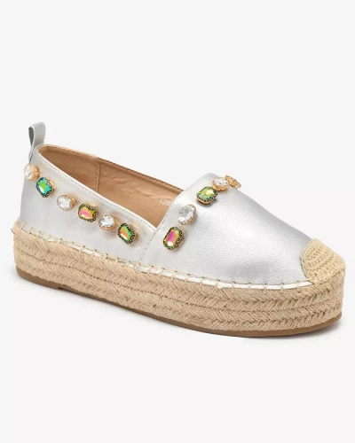 Royalfashion Damskie srebrne espadryle z kryształkami Ziennie