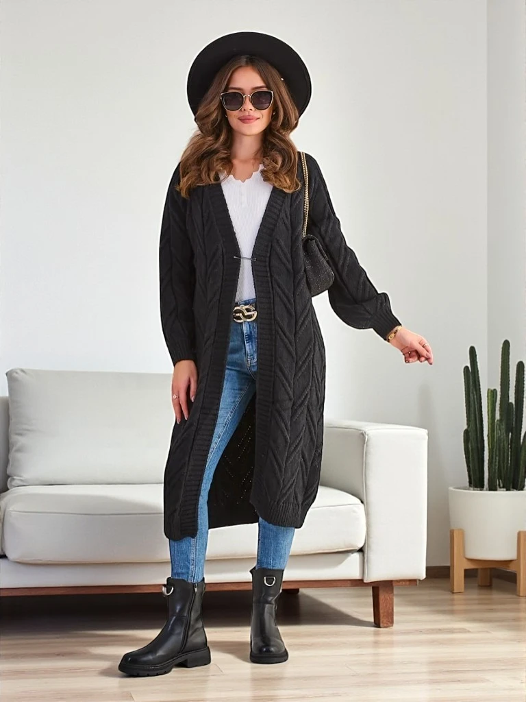 Royalfashion Ženski pleteni pončo džemper