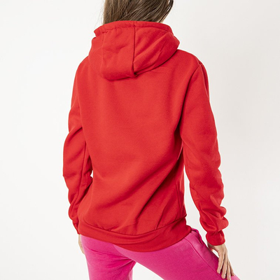 Czerwona damska ocieplana bluza z kapturem - Odzież