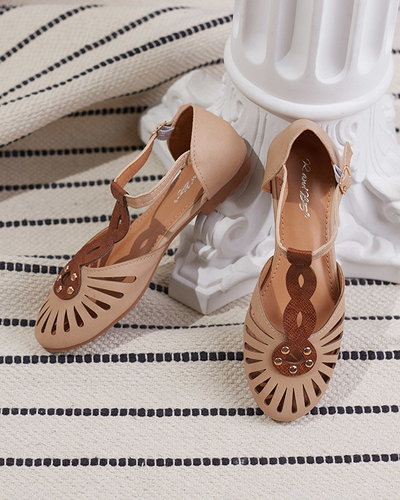 Royalfashion Beżowe damskie baleriny ażurowe z wycięciem po bokach Erraf