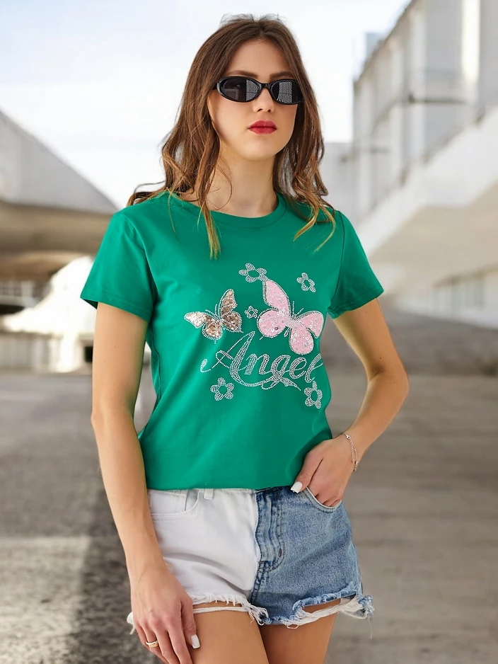 Royalfashion Ženska bombažna majica Metulj