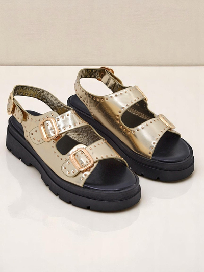 Royalfashion Sandale de damă cu talpă mai groasă și pietre ornamentale Rocky Chic