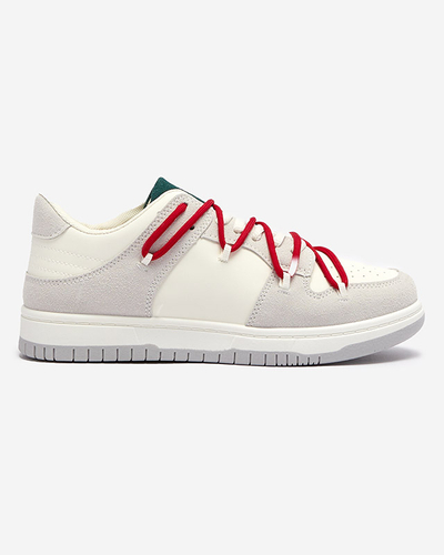 Royalfashion Biało - szare sportowe sneakersy damskie z czerwonymi sznurówkami Olierinc