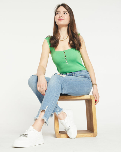 Royalfashion Zielony damski top z cyrkoniami a'la guziki