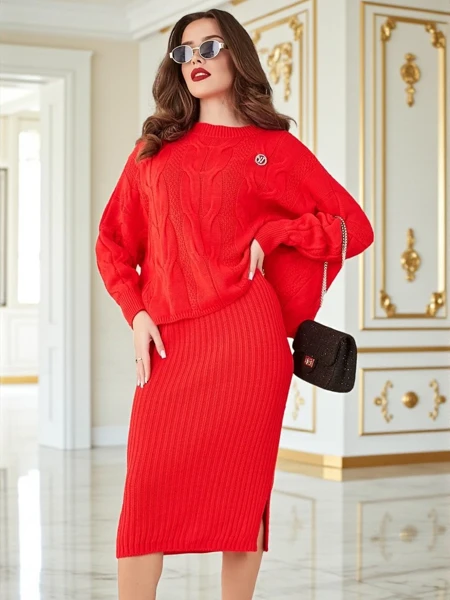 Royalfashion Akrilan pleteni ženski set s džemperom i suknjom Warm&Fuzzy