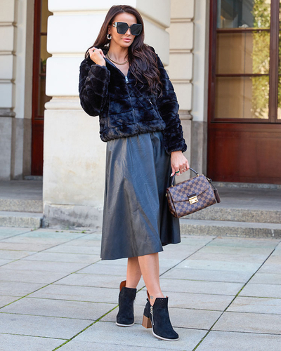 Royalfashion Dvostranska ženska jakna s krznom v črni barvi