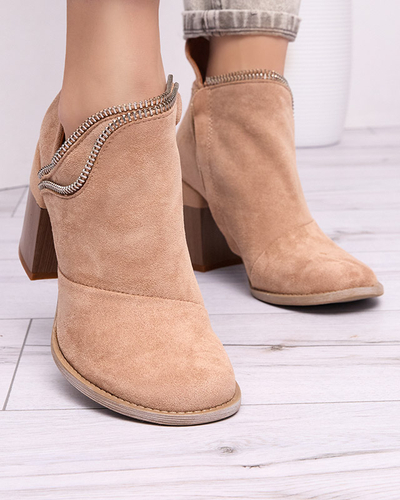 Royalfashion Jasnobrązowe damskie ocieplane botki na słupku Mukis