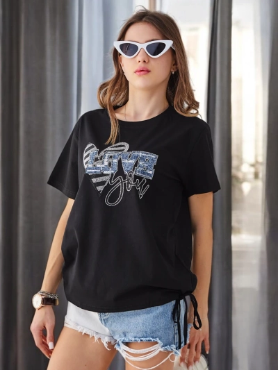 Royalfashion Ženski bombažni T-shirt LJUBEZEN z rhinestones