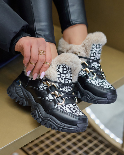 Royalfashion Sportowe buty damskie z futerkiem w kolorze czarnym Reyma