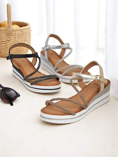 Royalfashion Ženske sandale na platformi s kristali Ballosa