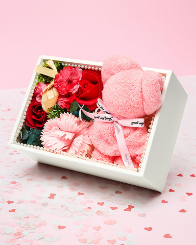 Royalfashion Flowerbox Rože v škatli z medvedkom