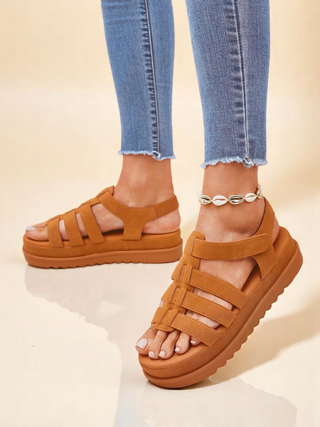 Ženski sandali Callista Camel na platformi Royalfashion eko usnje