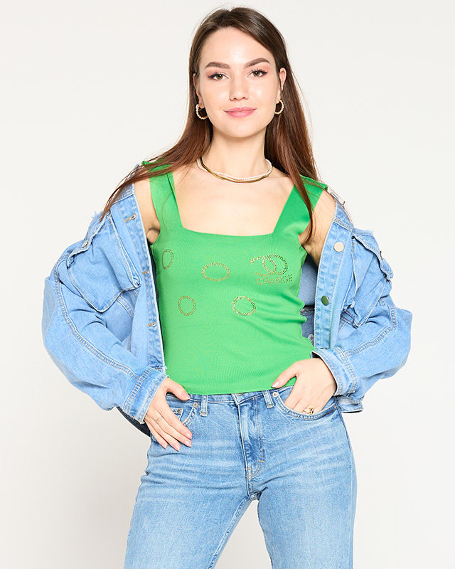 Royalfashion Damski zielony top ze złotymi cyrkoniami