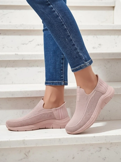 Ženske superge Apollo Rosa – roza slip-on čevlji iz tkanine na ravnem podplatu