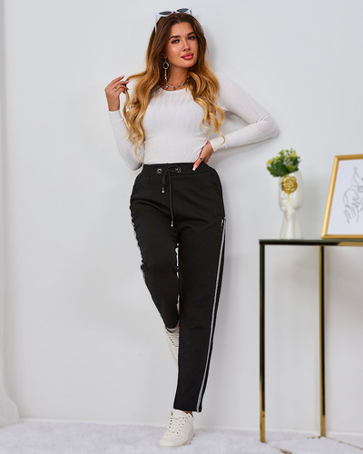 Royalfashion Črne ženske trenirke s potegi