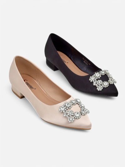 Royalfashion Ženske baletke a'la satén z dekorativno sponko Legant