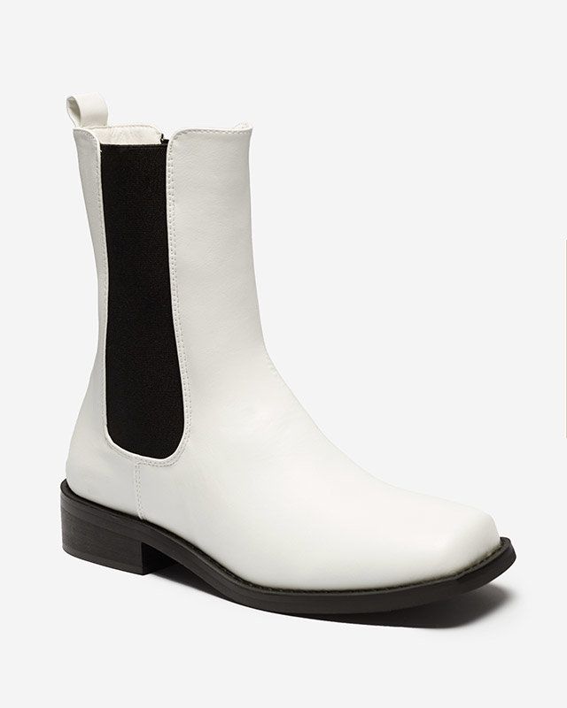 Białe wysokie botki damskie z kwadratowym noskiem Ludiz- Obuwie