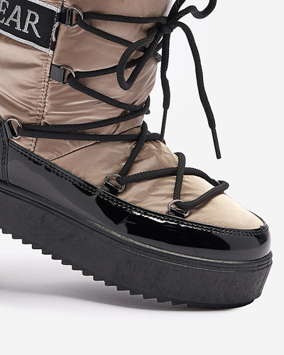 Damskie lakierowane buty a'la śniegowce w złoto- różowym kolorze Fursav- Obuwie