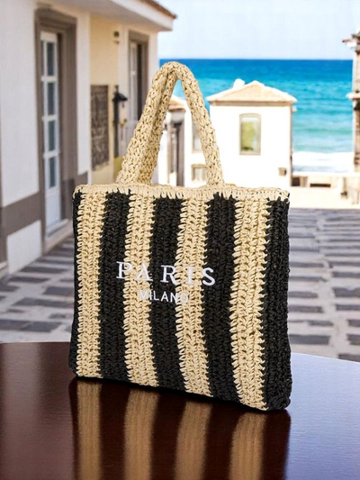 Royalfashion Velika ženska torba iz slame z vzorcem črt