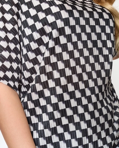 Royalfashion Czarny damski plisowany wzorzysty komplet