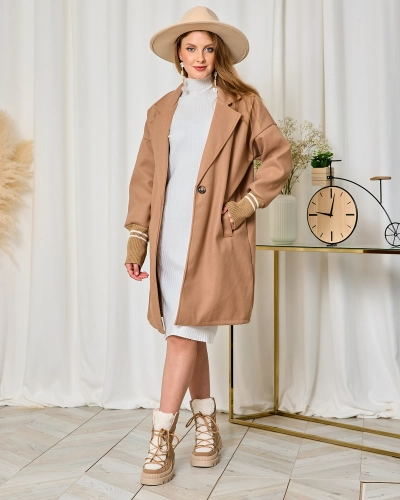 Royalfashion Ženski plašč do kolen v svetlo rjavi barvi
