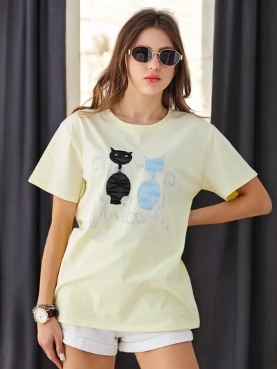Royalfashion Ženska bombažna majica s mačkami