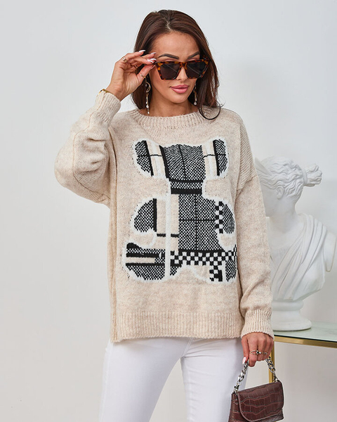 Royalfashion Bež Ženski pulover z medvedkom