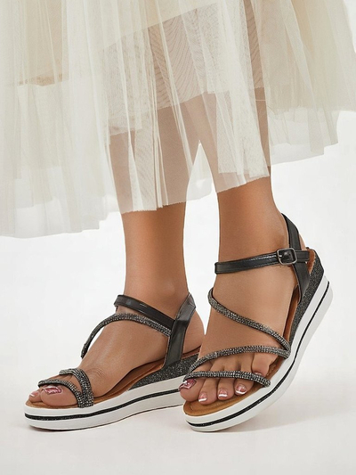 Royalfashion Ženske sandale na platformi s kristali Ballosa