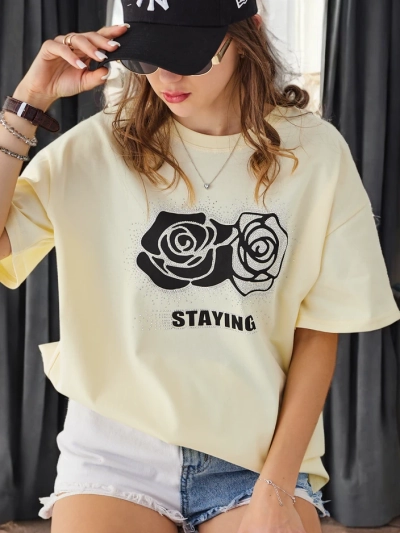 Royalfashion Ženska bombažna majica Rožna cvet
