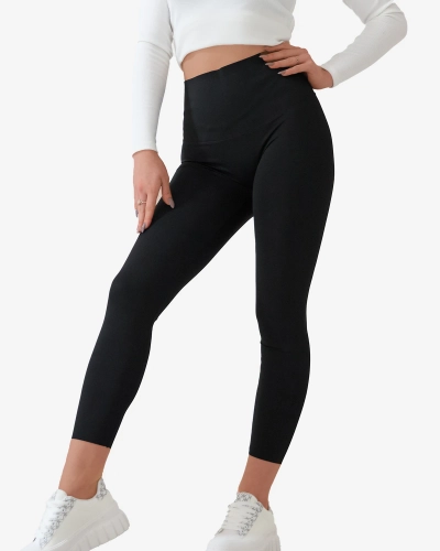 Royalfashion Czarne damskie legginsy z szeroką gumą w pasie